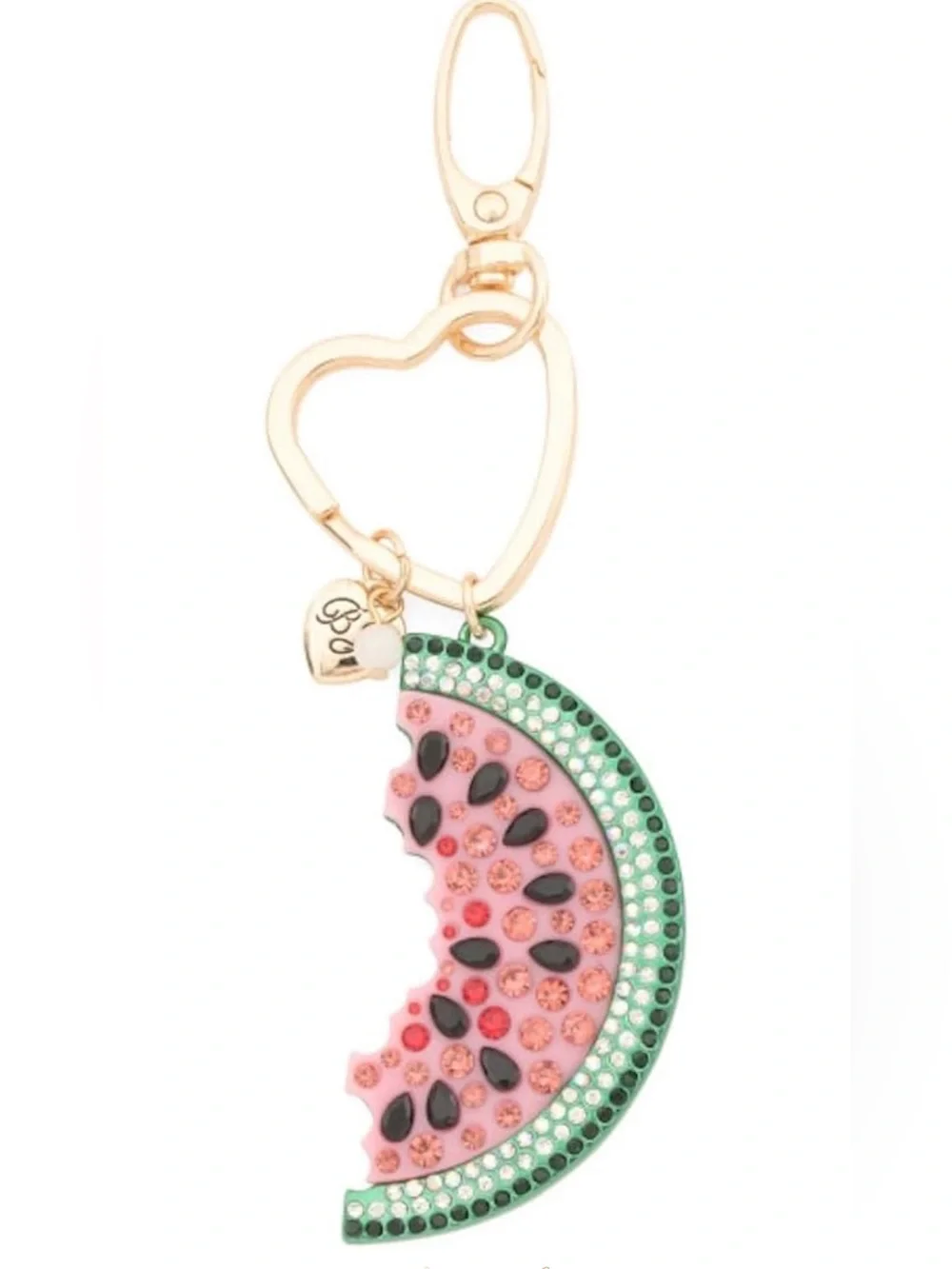NWOT  Betsey Johnson Crystal Watermelon Key Fob 5-inch Bag Charm Gold Tone